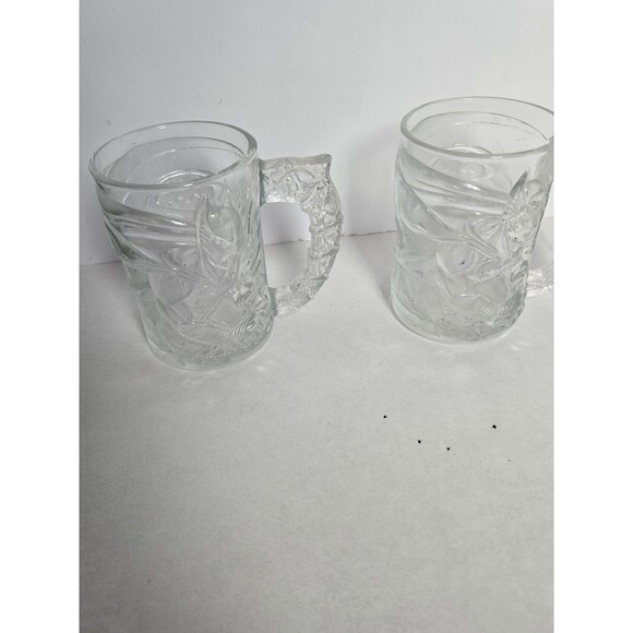 Vintage 1995 Batman Forever Batman Embossed Glass Mug Lot Of 2 - Picture 1 of 5